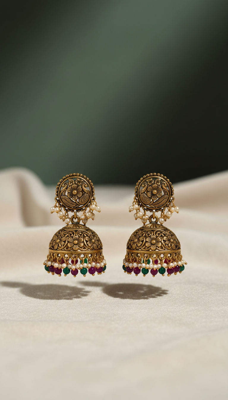 Antique Gold Jhumka Earrings
